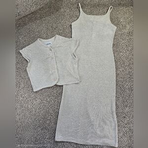 VTG Limit Line Silver Waffle Knit Dress w/ Matching Jacket Size Small Womens EUC